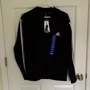 NWT Women’s Adidas Black and Light Pink Full Zip Classic Tristripe Jacket Sz L